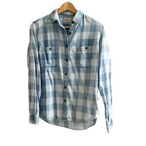 Faherty Women’s Authentic Natural Indigo Plaid Shirt 100% Cotton Sz Medium Blue